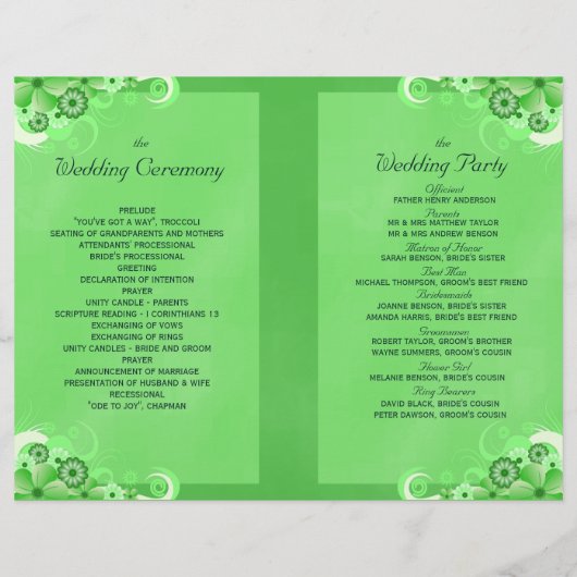 Donkergroen Bloemen Bi Fold Trouwprogramma (Achterkant)
