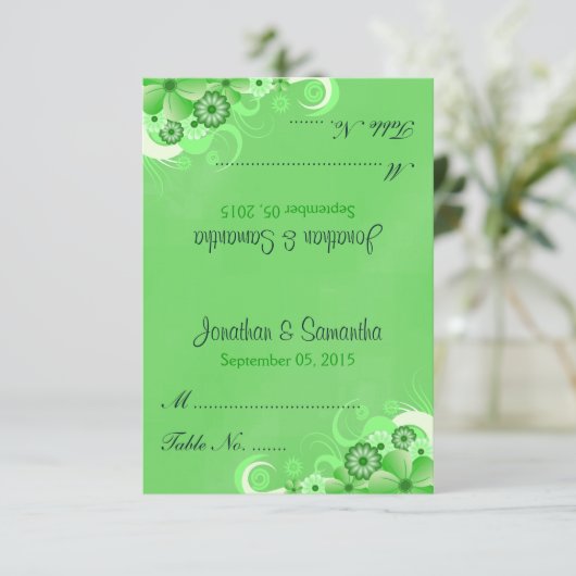 Donkergroen Bloemen Gevouwen Bruiloft Tafel Plaats Kaart (Staand voorkant)