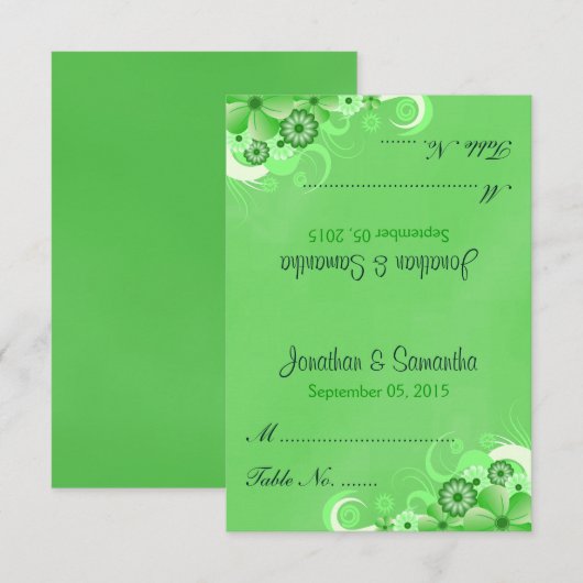 Donkergroen Bloemen Gevouwen Bruiloft Tafel Plaats Kaart (Voorkant / Achterkant)