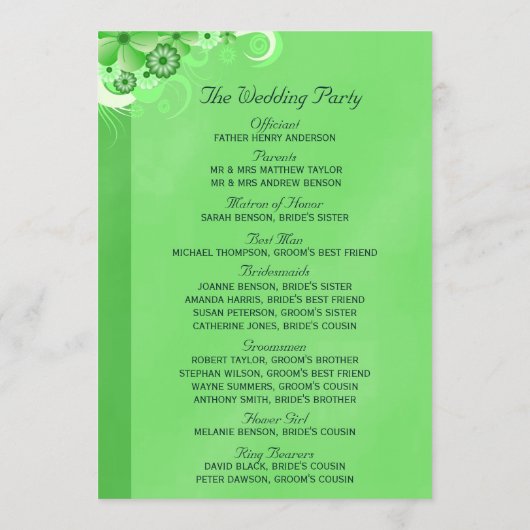 Donkergroen Bloemen Vlak Huwelijksprogramma Sjablo Programmakaart (Achterkant)