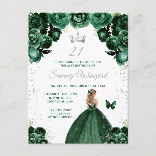 Donkergroen Blond Haar Prinses Verjaardagsfeest Briefkaart (Voorkant)