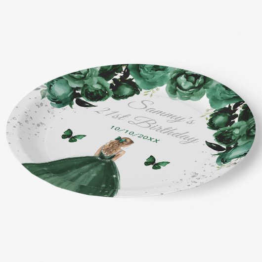 Donkergroen Blond Haar Prinses Verjaardagsfeest Papieren Bordje (Gekanteld)