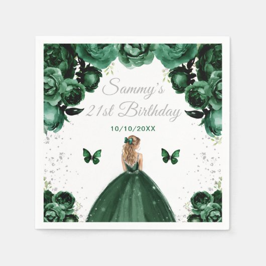 Donkergroen Blond Haar Prinses Verjaardagsfeest Servet (Voorkant)