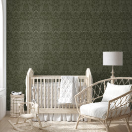 Donkergroen bosblok Print Damask Behang