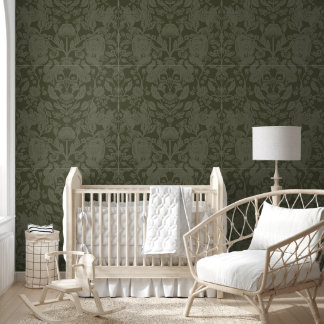 Donkergroen bosblok Print Damask Behang