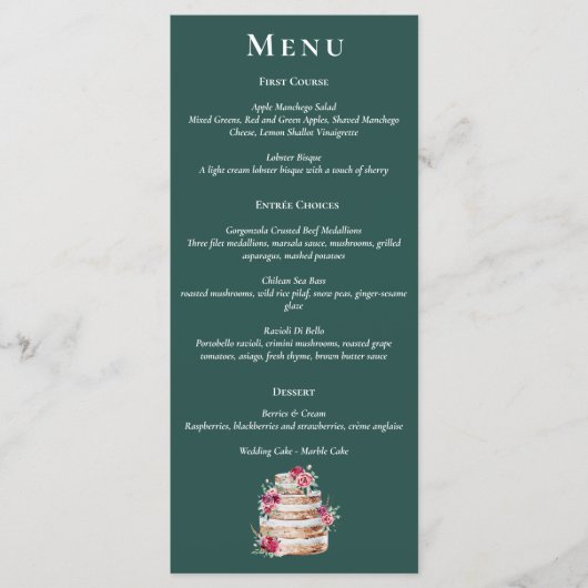 Donkergroen, Bourgondië & Blush Boho Menu (Voorkant)