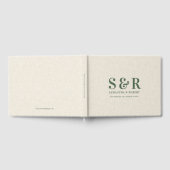 Donkergroen Bruiloft Monogram Beige Linnen Gastenboek (Volledig)