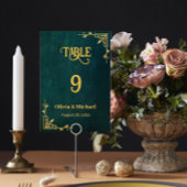 donkergroen bruiloft tafel nummers kaart