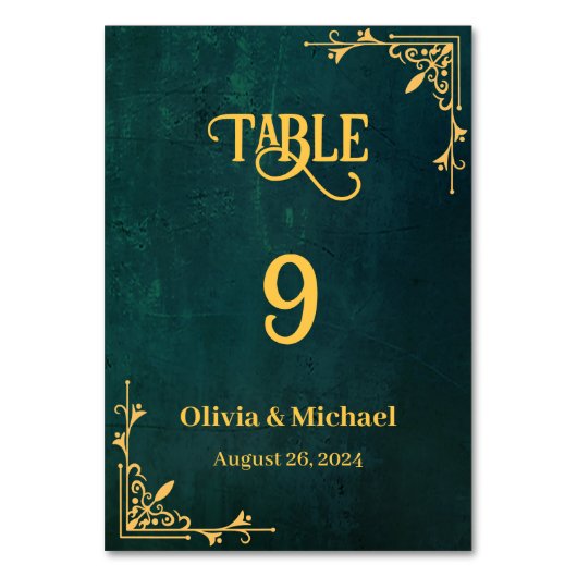 donkergroen bruiloft tafel nummers kaart (Achterkant)