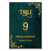 donkergroen bruiloft tafel nummers kaart (Voorkant)