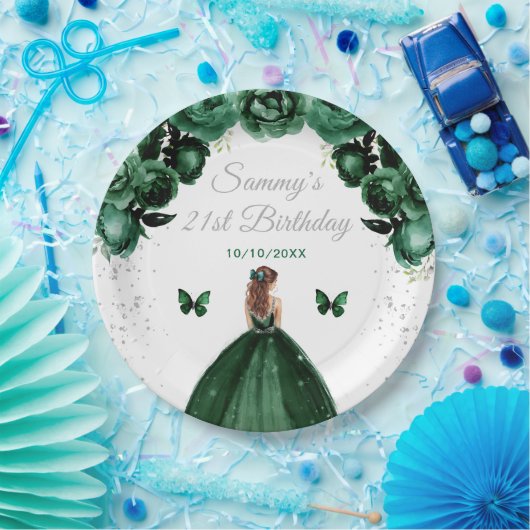 Donkergroen bruin haar Prinses verjaardagsfeestje Papieren Bordje (Feest)