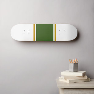 Donkergroen Bruin Racing Stripes Witte Achtergrond Persoonlijk Skateboard