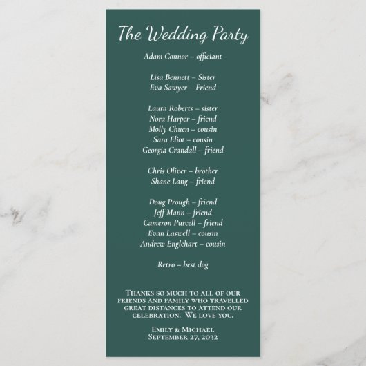 Donkergroen, Burgundy & Blush Boho Floral Programm Programmakaart (Achterkant)