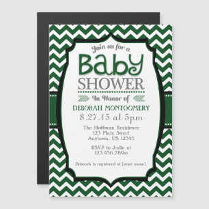 Donkergroen Chevron Magnetic Baby shower Invite Magnetische Uitnodiging