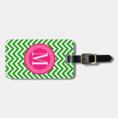 Donkergroen Chevron Zigzag gepersonaliseerd Monogr Bagagelabel (Voorkant horizontaal)