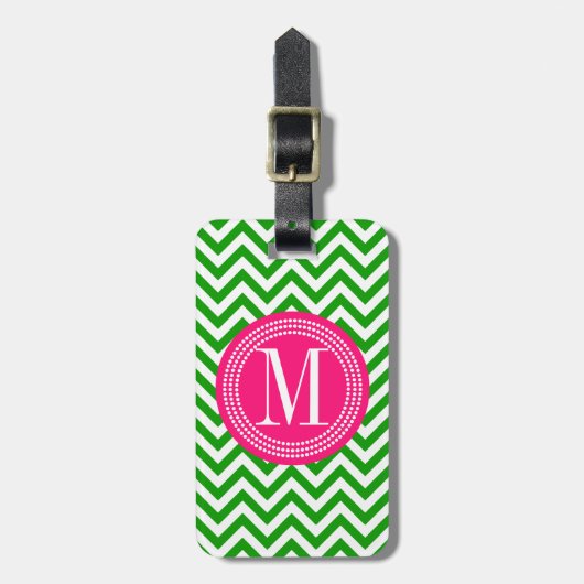 Donkergroen Chevron Zigzag gepersonaliseerd Monogr Bagagelabel (Voorkant verticaal)