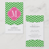 Donkergroen Chevron Zigzag gepersonaliseerd Monogr Visitekaartje (Voorkant / Achterkant)