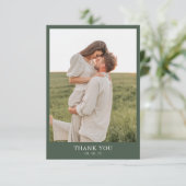 Donkergroen Classy Eenvoudige 2 foto bruiloft Bedankkaart (Staand voorkant)