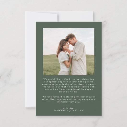 Donkergroen Classy Eenvoudige 2 foto bruiloft Bedankkaart (Achterkant)