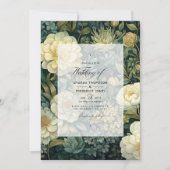 Donkergroen, crème en gouden bloemenbruiloft kaart (Voorkant)