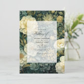Donkergroen, crème en gouden bloemenbruiloft kaart (Staand voorkant)