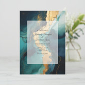 Donkergroen, crème en gouden inkt bruiloft kaart (Staand voorkant)