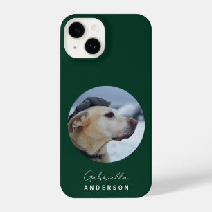Donkergroen Custom Baby Pet Dog Foto en Naam iPhone 14 Hoesje