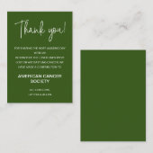 Donkergroen dank u doneren aan het goede doel brui plaatskaartje (Voorkant / Achterkant)