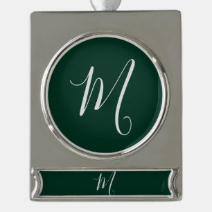 Donkergroen Eenvoudig Elegant Modern Eigen Naam Mo Verzilverd Banner Ornament