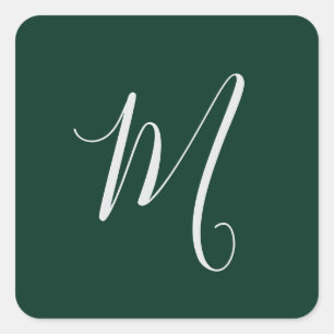 Donkergroen Eenvoudig Elegant Modern Eigen Naam Mo Vierkante Sticker