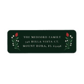 Donkergroen Elegant Bloemen Kerstmis Retouradres Etiket (Voorkant)