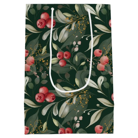 Donkergroen Elegant groen Botanische Kerstmis Medium Cadeauzakje (Achterkant)