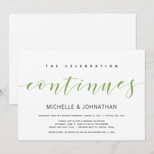 Donkergroen Elegant Huwelijk Elopement Kaart (Voorkant / Achterkant)