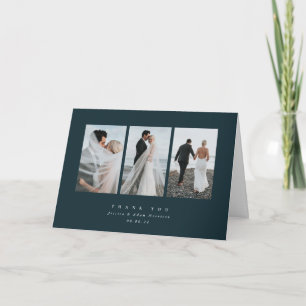 Donkergroen Elegant Minimaal Drievoudig Foto Bruil Bedankkaart