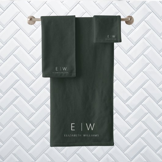 Donkergroen Elegant Modern Minimalistisch Monogram Bad Handdoek