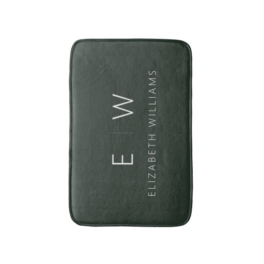 Donkergroen Elegant Modern Minimalistisch Monogram Badmat (Voorkant Verticaal)