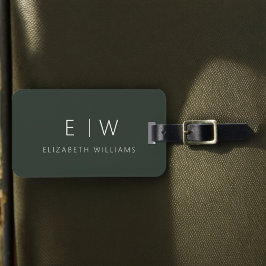 Donkergroen Elegant Modern Minimalistisch Monogram Bagagelabel