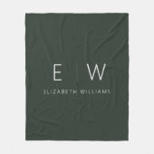 Donkergroen Elegant Modern Minimalistisch Monogram Fleece Deken (Voorkant)