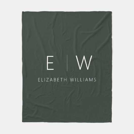 Donkergroen Elegant Modern Minimalistisch Monogram Fleece Deken (Voorkant)