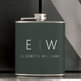 Donkergroen Elegant Modern Minimalistisch Monogram Heupfles