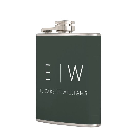 Donkergroen Elegant Modern Minimalistisch Monogram Heupfles (Links)