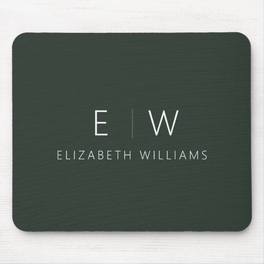 Donkergroen Elegant Modern Minimalistisch Monogram Muismat (Voorkant)