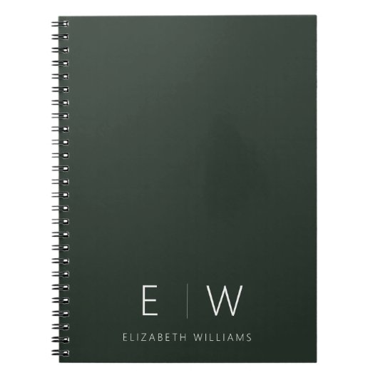Donkergroen Elegant Modern Minimalistisch Monogram Notitieboek (Voorkant)