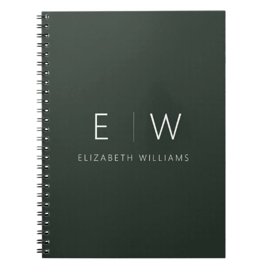 Donkergroen Elegant Modern Minimalistisch Monogram Notitieboek (Voorkant)