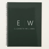 Donkergroen Elegant Modern Minimalistisch Monogram Planner (Voorkant)
