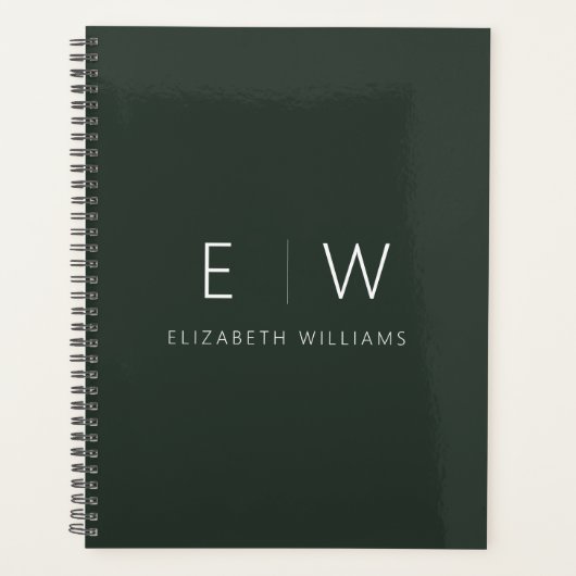 Donkergroen Elegant Modern Minimalistisch Monogram Planner (Voorkant)