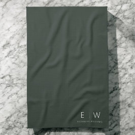 Donkergroen Elegant Modern Minimalistisch Monogram Theedoek