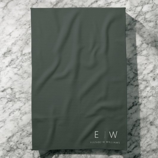 Donkergroen Elegant Modern Minimalistisch Monogram Theedoek