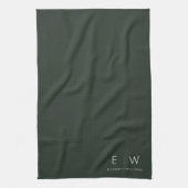 Donkergroen Elegant Modern Minimalistisch Monogram Theedoek (Verticaal)