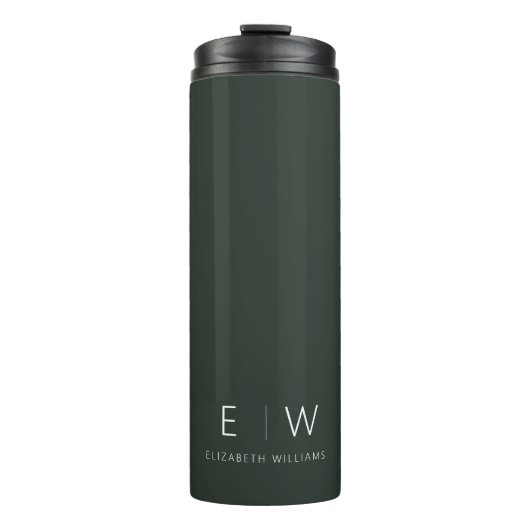 Donkergroen Elegant Modern Minimalistisch Monogram Thermosbeker (Voorkant)